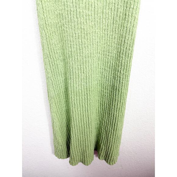 Mango Pistachio Knit Ribbed Long Sleeve Midi Dress Size Large Stretch Vacation - Picture 10 of 13